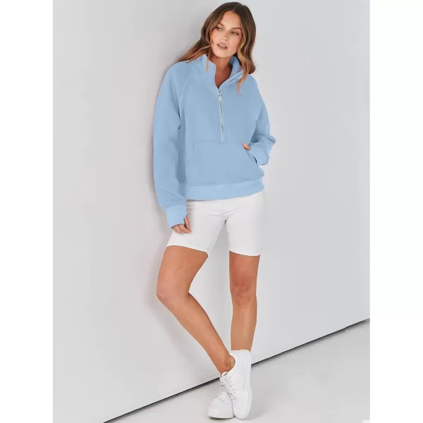 imageANRABESS Womens Cropped Sweatshirts Half Zip Pullover Fleece Quarter Zipper Hoodies 2023 Fall Clothes Sweater Thumb HoleSky