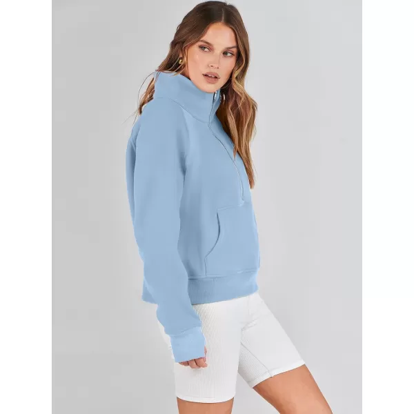 imageANRABESS Womens Cropped Sweatshirts Half Zip Pullover Fleece Quarter Zipper Hoodies 2023 Fall Clothes Sweater Thumb HoleSky