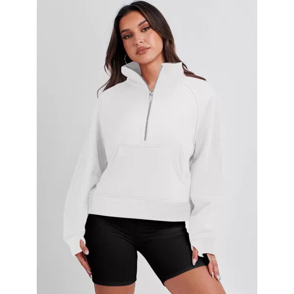 imageANRABESS Womens Cropped Sweatshirts Half Zip Pullover Fleece Quarter Zipper Hoodies 2023 Fall Clothes Sweater Thumb HoleWhite