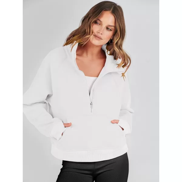imageANRABESS Womens Cropped Sweatshirts Half Zip Pullover Fleece Quarter Zipper Hoodies 2023 Fall Clothes Sweater Thumb HoleWhite