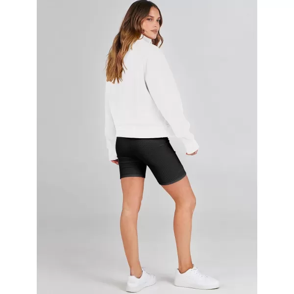 imageANRABESS Womens Cropped Sweatshirts Half Zip Pullover Fleece Quarter Zipper Hoodies 2023 Fall Clothes Sweater Thumb HoleWhite