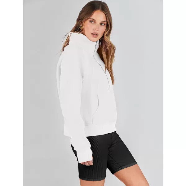 imageANRABESS Womens Cropped Sweatshirts Half Zip Pullover Fleece Quarter Zipper Hoodies 2023 Fall Clothes Sweater Thumb HoleWhite