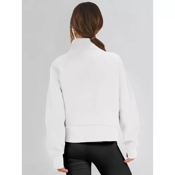 imageANRABESS Womens Cropped Sweatshirts Half Zip Pullover Fleece Quarter Zipper Hoodies 2023 Fall Clothes Sweater Thumb HoleWhite
