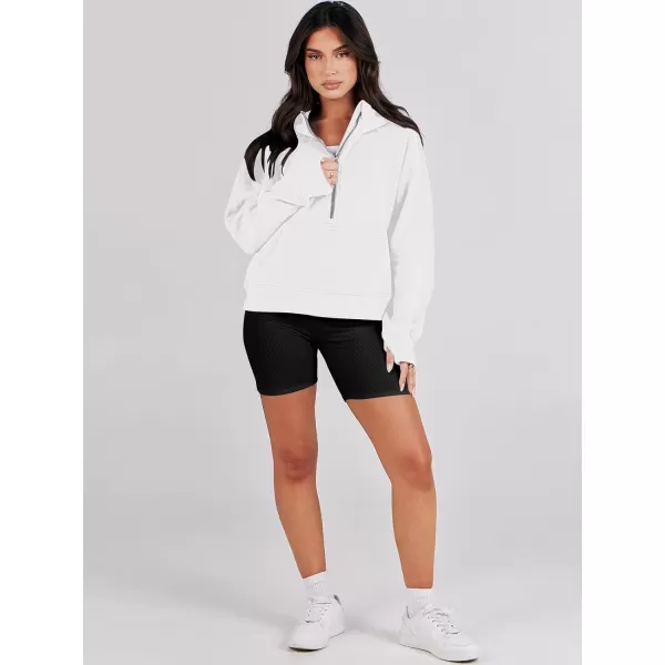 imageANRABESS Womens Cropped Sweatshirts Half Zip Pullover Fleece Quarter Zipper Hoodies 2023 Fall Clothes Sweater Thumb HoleWhite