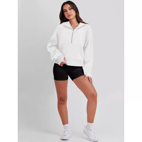 imageANRABESS Womens Cropped Sweatshirts Half Zip Pullover Fleece Quarter Zipper Hoodies 2023 Fall Clothes Sweater Thumb HoleWhite