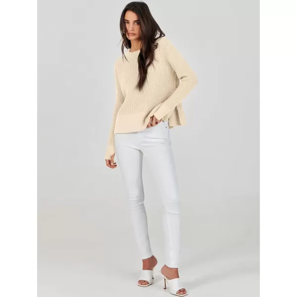 imageANRABESS Womens Cropped Waffle Knit Sweater 2023 Fall Crewneck Long Sleeve Casual Side Zipper Pullover Jumper with ThumbholesBeige