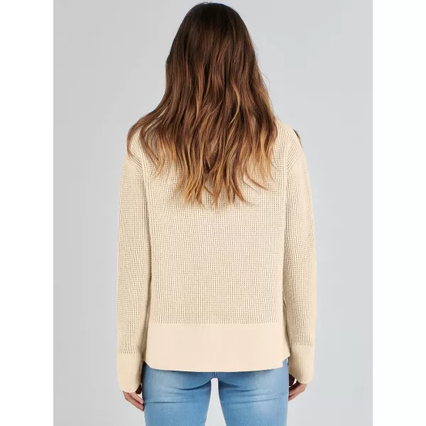imageANRABESS Womens Cropped Waffle Knit Sweater 2023 Fall Crewneck Long Sleeve Casual Side Zipper Pullover Jumper with ThumbholesBeige