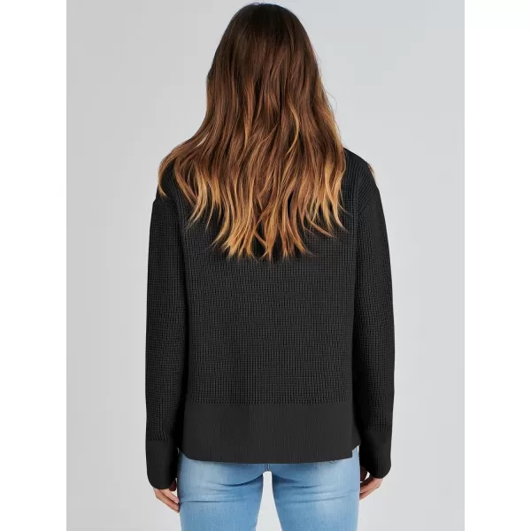 imageANRABESS Womens Cropped Waffle Knit Sweater 2023 Fall Crewneck Long Sleeve Casual Side Zipper Pullover Jumper with ThumbholesBlack