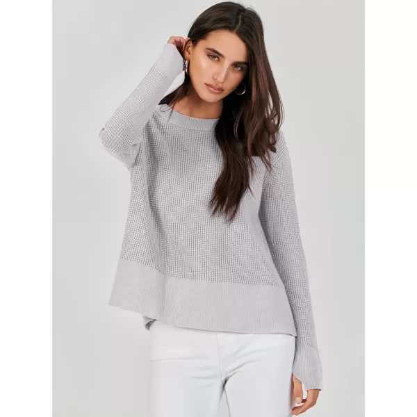 imageANRABESS Womens Cropped Waffle Knit Sweater 2023 Fall Crewneck Long Sleeve Casual Side Zipper Pullover Jumper with ThumbholesGray