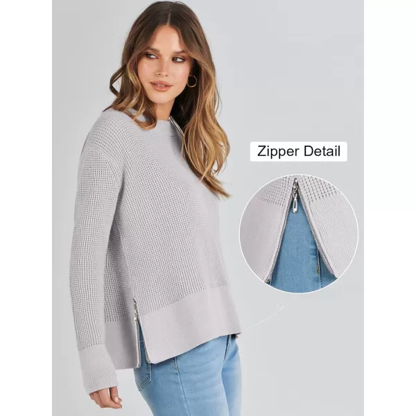 imageANRABESS Womens Cropped Waffle Knit Sweater 2023 Fall Crewneck Long Sleeve Casual Side Zipper Pullover Jumper with ThumbholesGray