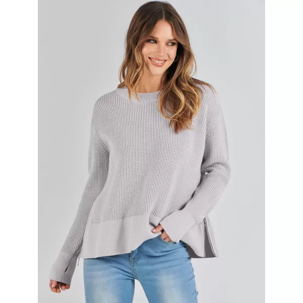 imageANRABESS Womens Cropped Waffle Knit Sweater 2023 Fall Crewneck Long Sleeve Casual Side Zipper Pullover Jumper with ThumbholesGray