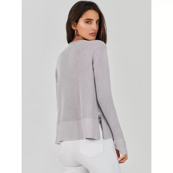 imageANRABESS Womens Cropped Waffle Knit Sweater 2023 Fall Crewneck Long Sleeve Casual Side Zipper Pullover Jumper with ThumbholesGray