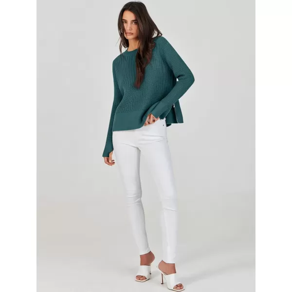 imageANRABESS Womens Cropped Waffle Knit Sweater 2023 Fall Crewneck Long Sleeve Casual Side Zipper Pullover Jumper with ThumbholesGreen