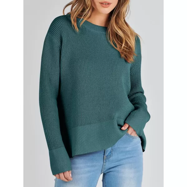 imageANRABESS Womens Cropped Waffle Knit Sweater 2023 Fall Crewneck Long Sleeve Casual Side Zipper Pullover Jumper with ThumbholesGreen