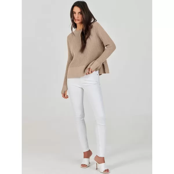 imageANRABESS Womens Cropped Waffle Knit Sweater 2023 Fall Crewneck Long Sleeve Casual Side Zipper Pullover Jumper with ThumbholesKhaki