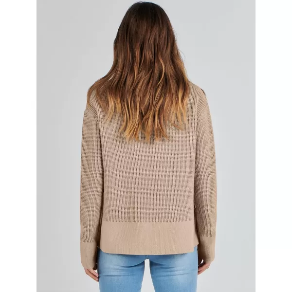 imageANRABESS Womens Cropped Waffle Knit Sweater 2023 Fall Crewneck Long Sleeve Casual Side Zipper Pullover Jumper with ThumbholesKhaki