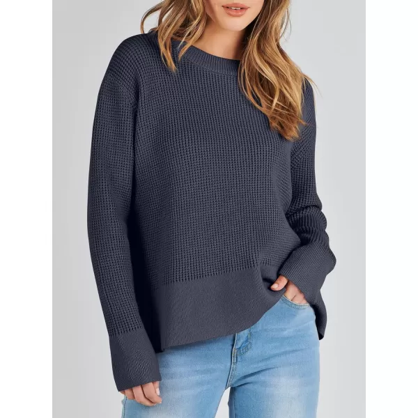 imageANRABESS Womens Cropped Waffle Knit Sweater 2023 Fall Crewneck Long Sleeve Casual Side Zipper Pullover Jumper with ThumbholesNavy Blue