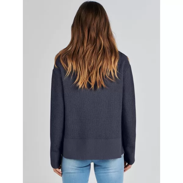 imageANRABESS Womens Cropped Waffle Knit Sweater 2023 Fall Crewneck Long Sleeve Casual Side Zipper Pullover Jumper with ThumbholesNavy Blue