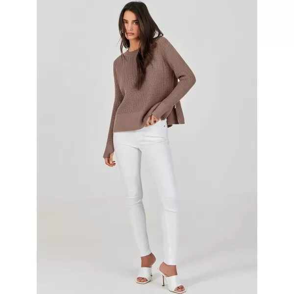 imageANRABESS Womens Cropped Waffle Knit Sweater 2023 Fall Crewneck Long Sleeve Casual Side Zipper Pullover Jumper with ThumbholesNutmeg
