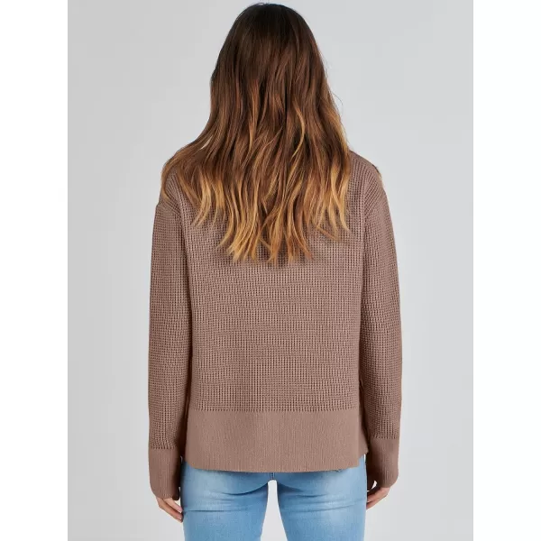 imageANRABESS Womens Cropped Waffle Knit Sweater 2023 Fall Crewneck Long Sleeve Casual Side Zipper Pullover Jumper with ThumbholesNutmeg