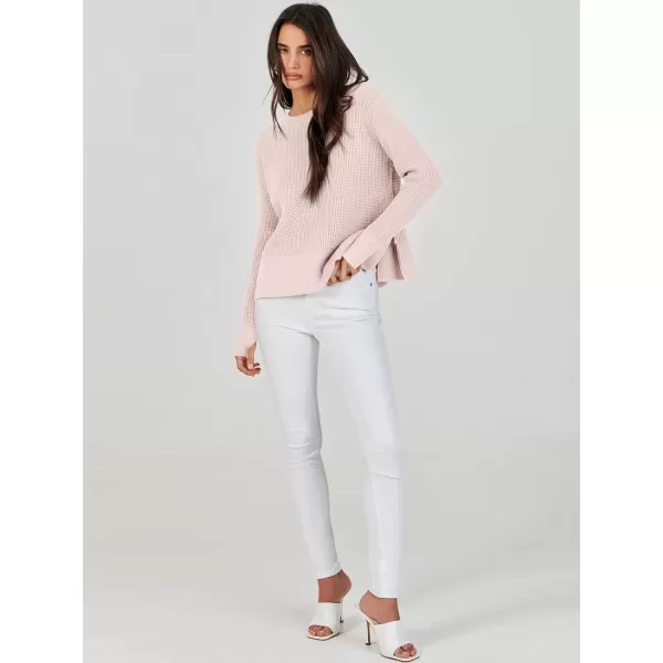 imageANRABESS Womens Cropped Waffle Knit Sweater 2023 Fall Crewneck Long Sleeve Casual Side Zipper Pullover Jumper with ThumbholesPink
