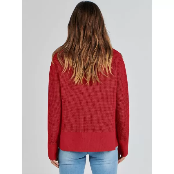 imageANRABESS Womens Cropped Waffle Knit Sweater 2023 Fall Crewneck Long Sleeve Casual Side Zipper Pullover Jumper with ThumbholesRed