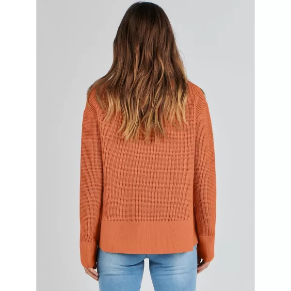 imageANRABESS Womens Cropped Waffle Knit Sweater 2023 Fall Crewneck Long Sleeve Casual Side Zipper Pullover Jumper with ThumbholesRust