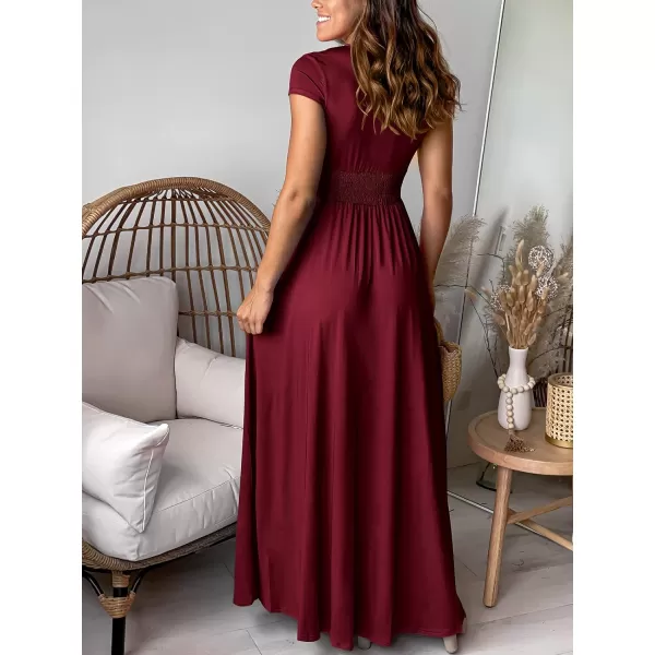 imageANRABESS Womens Deep V Neck Short Sleeve Long Dresses Pleated High Waist Slit Club Party Evening Maxi DressANRABESS Womens Deep V Neck Short Sleeve Long Dresses Pleated High Waist Slit Club Party Evening Maxi Dress