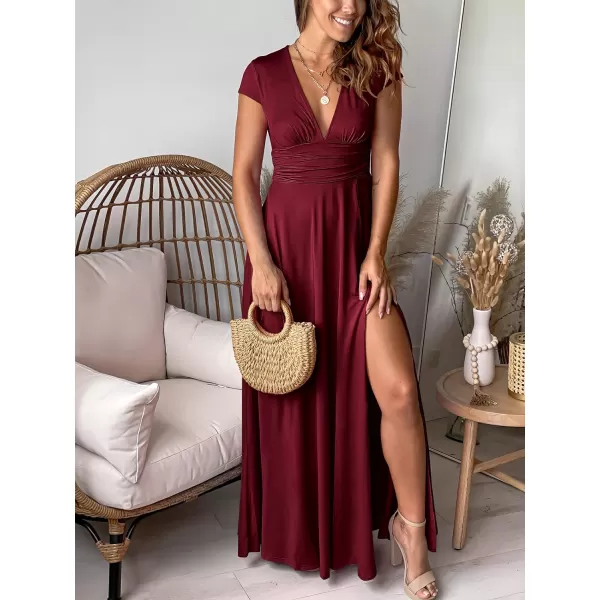 imageANRABESS Womens Deep V Neck Short Sleeve Long Dresses Pleated High Waist Slit Club Party Evening Maxi DressANRABESS Womens Deep V Neck Short Sleeve Long Dresses Pleated High Waist Slit Club Party Evening Maxi Dress