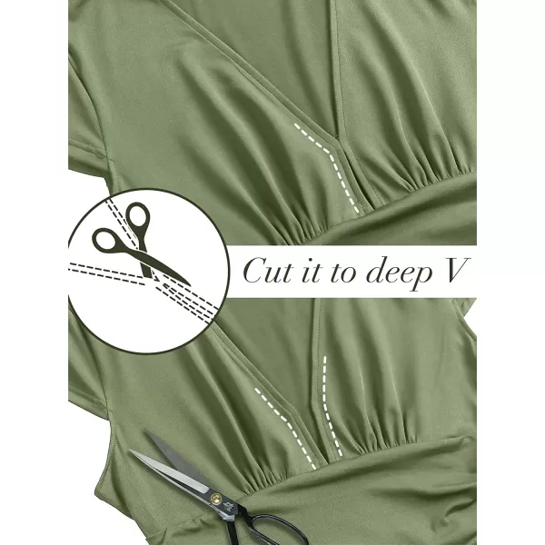 imageANRABESS Womens Deep V Neck Short Sleeve Long Dresses Pleated High Waist Slit Club Party Evening Maxi DressZarmy Green