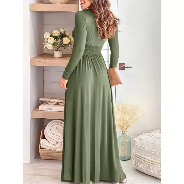 imageANRABESS Womens Deep V Neck Short Sleeve Long Dresses Pleated High Waist Slit Club Party Evening Maxi DressZarmy Green