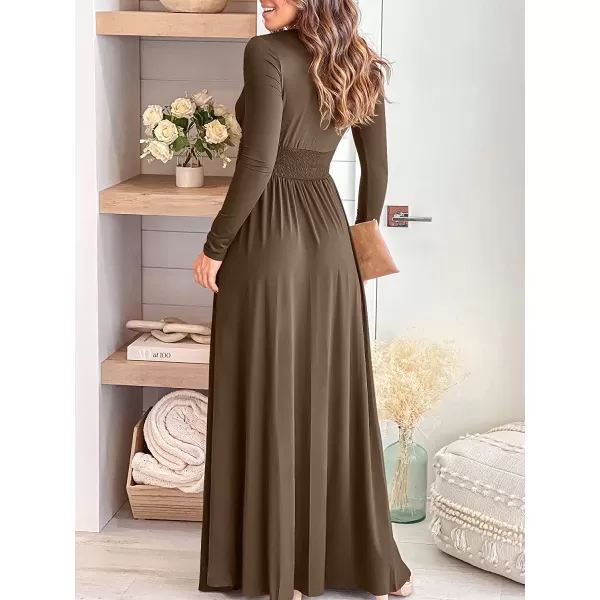 imageANRABESS Womens Deep V Neck Short Sleeve Long Dresses Pleated High Waist Slit Club Party Evening Maxi DressZbrown