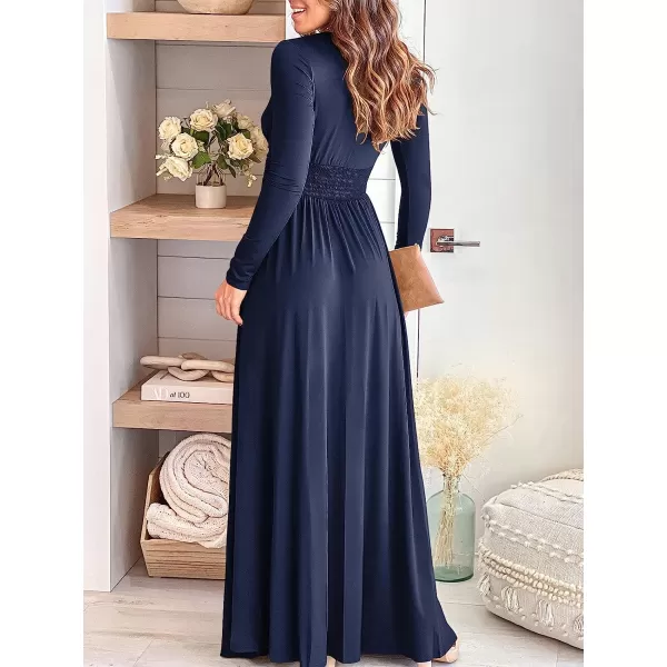 imageANRABESS Womens Deep V Neck Short Sleeve Long Dresses Pleated High Waist Slit Club Party Evening Maxi DressZnavy Blue