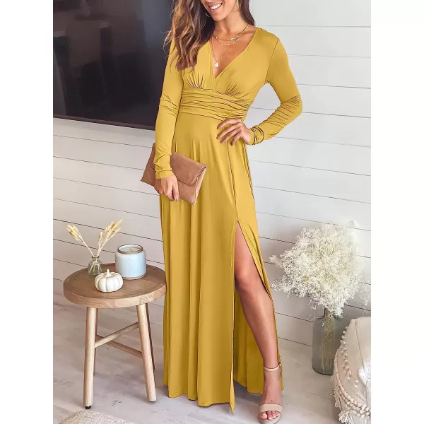 imageANRABESS Womens Deep V Neck Short Sleeve Long Dresses Pleated High Waist Slit Club Party Evening Maxi DressZyellow