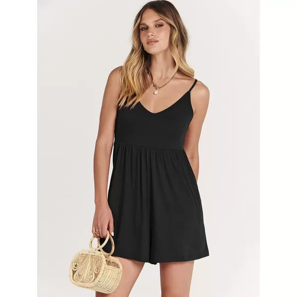 imageANRABESS Womens Deep V Neck Spaghetti Strap Beach Sexy Romper Shorts Jumpsuit with Pockets01black
