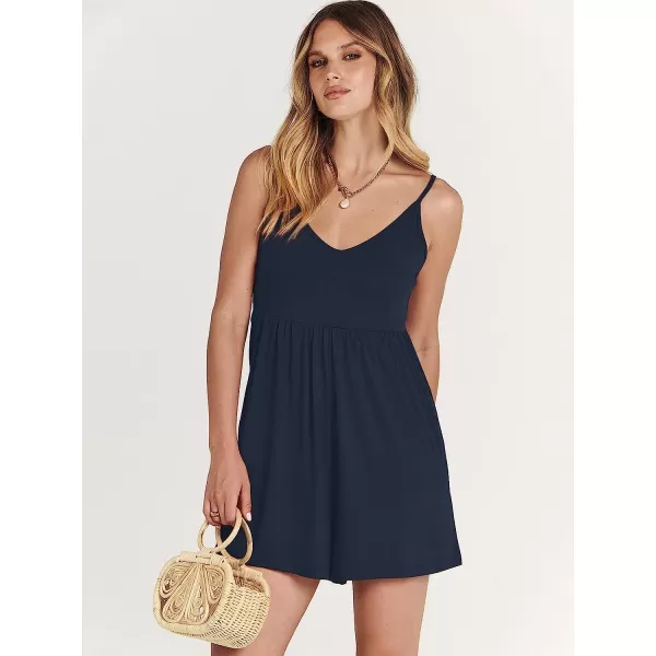 imageANRABESS Womens Deep V Neck Spaghetti Strap Beach Sexy Romper Shorts Jumpsuit with Pockets02navy Blue