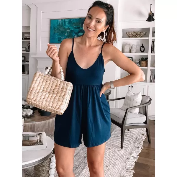 imageANRABESS Womens Deep V Neck Spaghetti Strap Beach Sexy Romper Shorts Jumpsuit with Pockets02navy Blue
