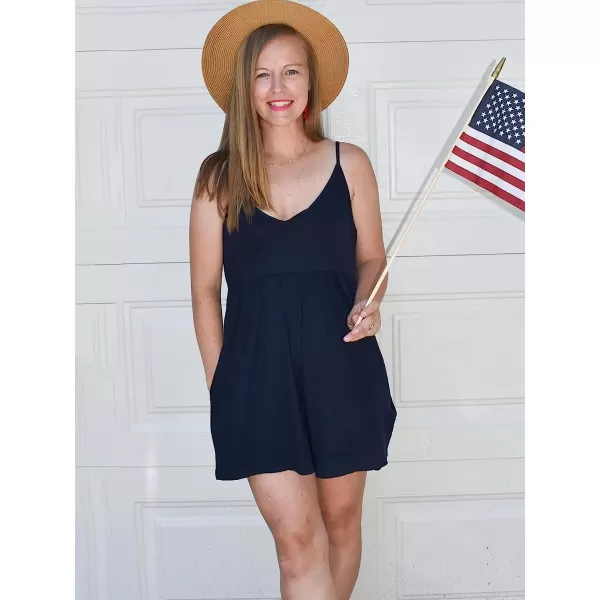 imageANRABESS Womens Deep V Neck Spaghetti Strap Beach Sexy Romper Shorts Jumpsuit with Pockets02navy Blue