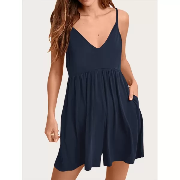 imageANRABESS Womens Deep V Neck Spaghetti Strap Beach Sexy Romper Shorts Jumpsuit with Pockets02navy Blue