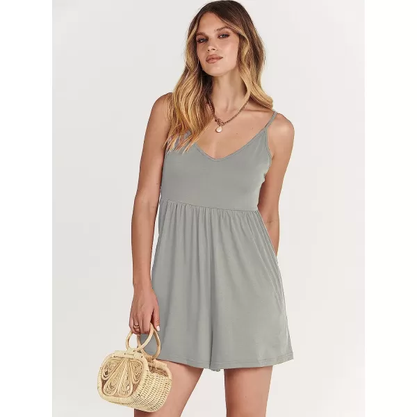 imageANRABESS Womens Deep V Neck Spaghetti Strap Beach Sexy Romper Shorts Jumpsuit with Pockets03gray
