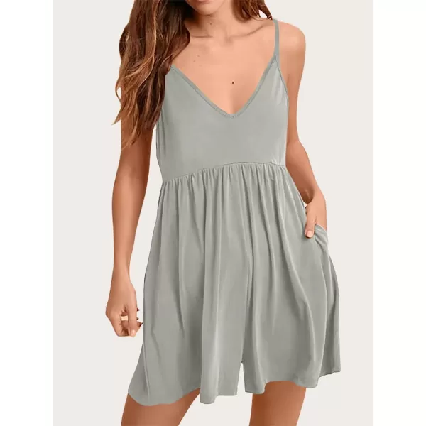 imageANRABESS Womens Deep V Neck Spaghetti Strap Beach Sexy Romper Shorts Jumpsuit with Pockets03gray