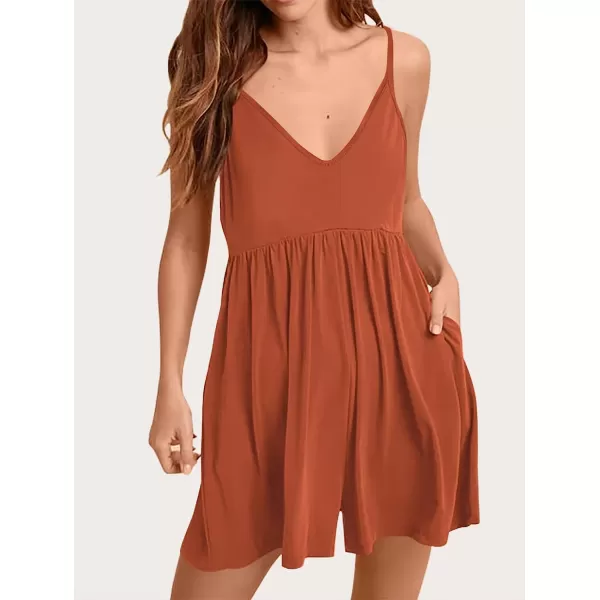 imageANRABESS Womens Deep V Neck Spaghetti Strap Beach Sexy Romper Shorts Jumpsuit with Pockets04orange