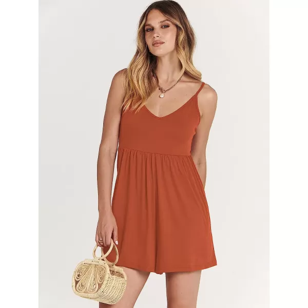 imageANRABESS Womens Deep V Neck Spaghetti Strap Beach Sexy Romper Shorts Jumpsuit with Pockets04orange