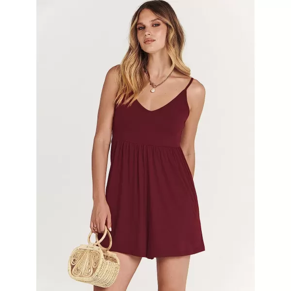 imageANRABESS Womens Deep V Neck Spaghetti Strap Beach Sexy Romper Shorts Jumpsuit with Pockets05winered