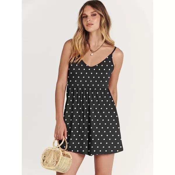 imageANRABESS Womens Deep V Neck Spaghetti Strap Beach Sexy Romper Shorts Jumpsuit with Pockets06polka Dot Black