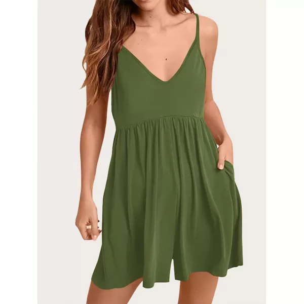 imageANRABESS Womens Deep V Neck Spaghetti Strap Beach Sexy Romper Shorts Jumpsuit with Pockets08olive Green