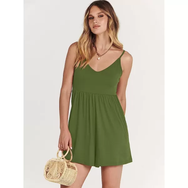 imageANRABESS Womens Deep V Neck Spaghetti Strap Beach Sexy Romper Shorts Jumpsuit with Pockets08olive Green