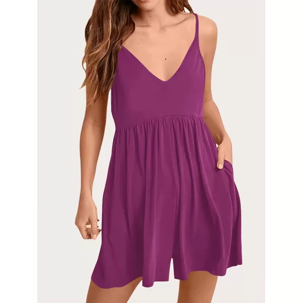 imageANRABESS Womens Deep V Neck Spaghetti Strap Beach Sexy Romper Shorts Jumpsuit with Pockets09purple