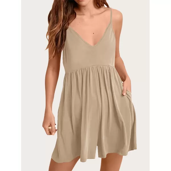 imageANRABESS Womens Deep V Neck Spaghetti Strap Beach Sexy Romper Shorts Jumpsuit with Pockets10khaki