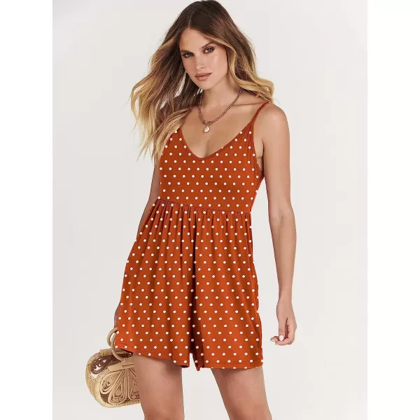 imageANRABESS Womens Deep V Neck Spaghetti Strap Beach Sexy Romper Shorts Jumpsuit with Pockets13polka Dot Orange